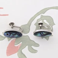 Vintage Sterling Silver Abalone Shell Screw Back Earrings - Image 3