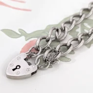 Vintage Sterling Silver Heart Padlock Charm Bracelet Hallmarked - Image 3