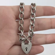 Vintage Sterling Silver Heart Padlock Charm Bracelet Hallmarked - Image 10