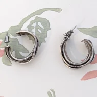 Vintage Silver Wire Chunky Hoop Earrings Brutalist Modernist Handmade Heavy - Image 4
