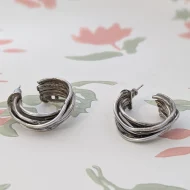 Vintage Silver Wire Chunky Hoop Earrings Brutalist Modernist Handmade Heavy - Image 5