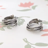 Vintage Silver Wire Chunky Hoop Earrings Brutalist Modernist Handmade Heavy - Image 6
