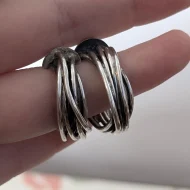Vintage Silver Wire Chunky Hoop Earrings Brutalist Modernist Handmade Heavy - Image 2