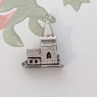 Vintage Silver Old Church Charm Opens Wedding Marriage Pendant - Image 3