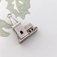 Vintage Silver Old Church Charm Opens Wedding Marriage Pendant - Image 7