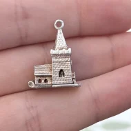 Vintage Silver Old Church Charm Opens Wedding Marriage Pendant - Image 2
