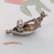 Vintage Silver Owl and Cat Boat Charm Pendant Unusual Unique - Image 8
