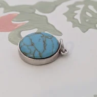 Sterling Silver Howlite Round Circle Pendant Minimalist - Image 6