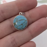 Sterling Silver Howlite Round Circle Pendant Minimalist - Image 2