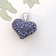 Sterling Silver Purple CZ Puffy Heart Pendant Sparkly - Image 3
