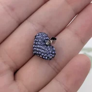 Sterling Silver Purple CZ Puffy Heart Pendant Sparkly - Image 2