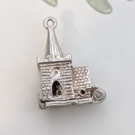 Vintage Silver Church Opening Charm Couple Wedding Pendant - Image 2