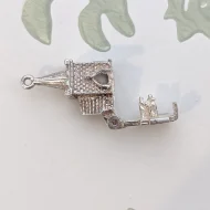 Vintage Silver Church Opening Charm Couple Wedding Pendant - Image 4