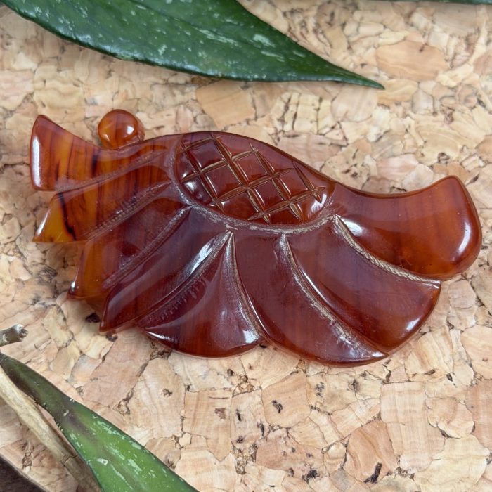 Big Antique Agate Carved Flower Brooch Carnelian Leaf Pin