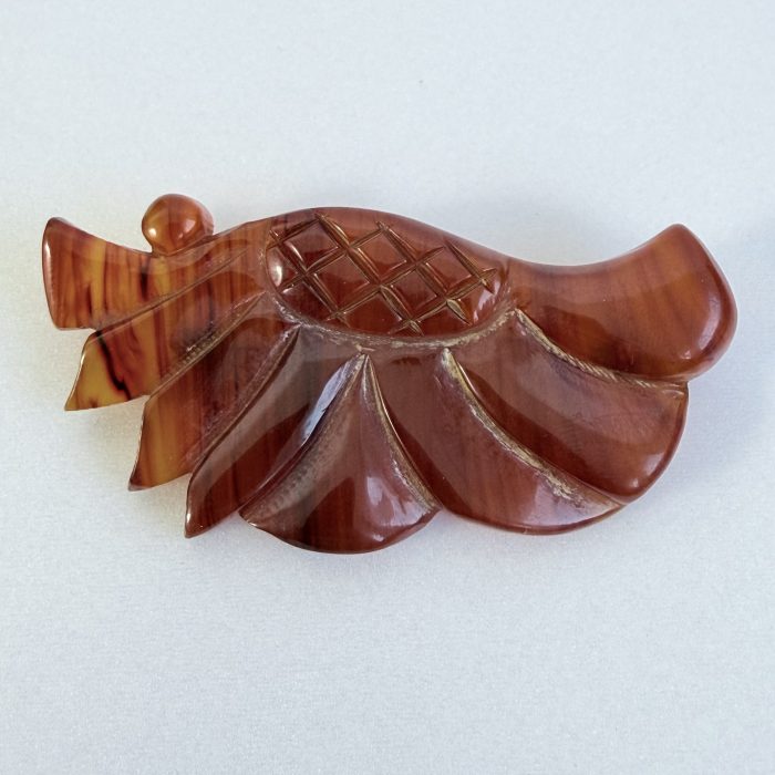 Big Antique Agate Carved Flower Brooch Carnelian Leaf Pin - 2