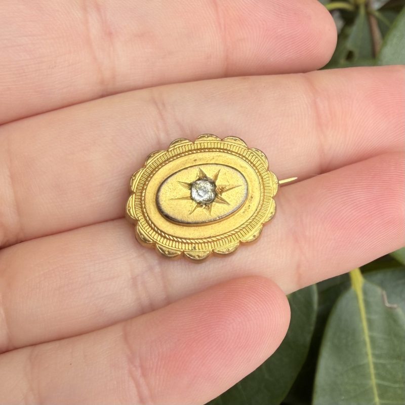 Antique Gilt Etruscan Revival Mourning Brooch Victorian Paste - 2