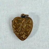 Antique Brass Engraved Heart Photo Locket Pendant - 6