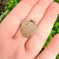 Antique Brass Engraved Heart Photo Locket Pendant - 2
