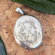 Antique Sterling Silver Monogrammed Oval Photo Locket Pendant