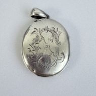 Antique Sterling Silver Monogrammed Oval Photo Locket Pendant - 3