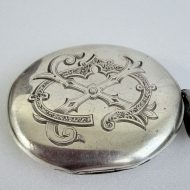Antique Sterling Silver Monogrammed Oval Photo Locket Pendant - 7