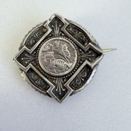 Antique Victorian Domed Sterling Silver Brooch Etruscan Revival - 2