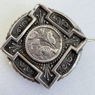 Antique Victorian Domed Sterling Silver Brooch Etruscan Revival - 3