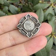 Antique Victorian Domed Sterling Silver Brooch Etruscan Revival - 8