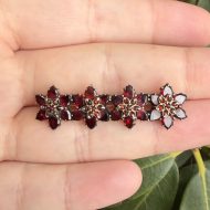 Antique Victorian Gilt Garnet Flower Bar Brooch - 11