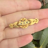 Antique 15ct Gold Diamond Sapphire Etruscan Revival Bar Brooch Chester Hallmarked - 11