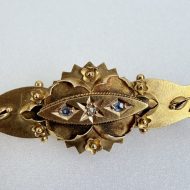 Antique 15ct Gold Diamond Sapphire Etruscan Revival Bar Brooch Chester Hallmarked - 3