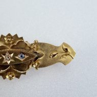 Antique 15ct Gold Diamond Sapphire Etruscan Revival Bar Brooch Chester Hallmarked - 4