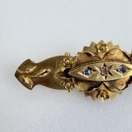Antique 15ct Gold Diamond Sapphire Etruscan Revival Bar Brooch Chester Hallmarked - 5