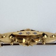 Antique 15ct Gold Diamond Sapphire Etruscan Revival Bar Brooch Chester Hallmarked - 9