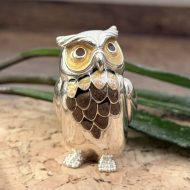 Saturno Sterling Silver Enamel Owl Figurine Hallmarked