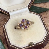Vintage 9ct Gold Ruby Diamond Ornate Fancy Cluster Ring
