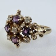Vintage 9ct Gold Ruby Diamond Ornate Fancy Cluster Ring - 17