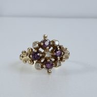 Vintage 9ct Gold Ruby Diamond Ornate Fancy Cluster Ring - 18
