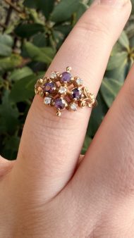 Vintage 9ct Gold Ruby Diamond Ornate Fancy Cluster Ring - 20