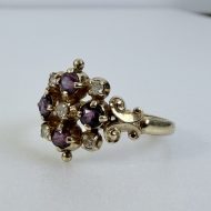 Vintage 9ct Gold Ruby Diamond Ornate Fancy Cluster Ring - 9