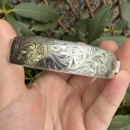 Vintage Sterling Silver Floral Etched Hinged Bangle Hallmarked - 11