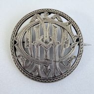 Antique Victorian Monogrammed Silver Round Puzzle Pendant Brooch - 2