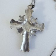 Vintage Carnelian Faux Pearl Silver Cross Necklace Ornate Gothic Filigree - 10