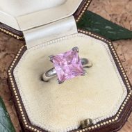 Sterling Silver Pink CZ Square Chunky Statement Ring