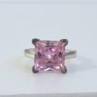 Sterling Silver Pink CZ Square Chunky Statement Ring - 2