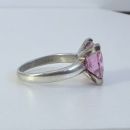 Sterling Silver Pink CZ Square Chunky Statement Ring - 6