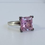 Sterling Silver Pink CZ Square Chunky Statement Ring - 7