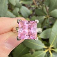 Sterling Silver Pink CZ Square Chunky Statement Ring - 8