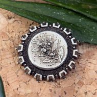 Antique Victorian Sterling Silver Round Domed Sweetheart Brooch