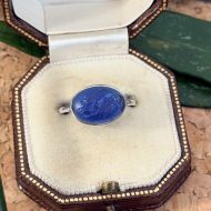 Antique Intaglio Blue Glass Oval Silver Ring